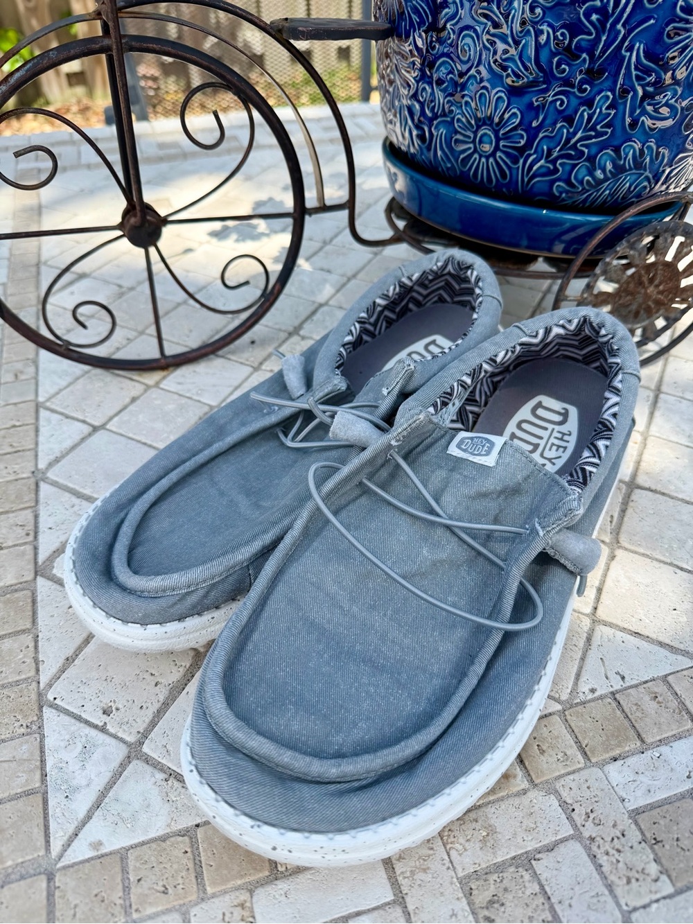 Hey Dude Men's Slip-On Loafers in Light Gray Canvas